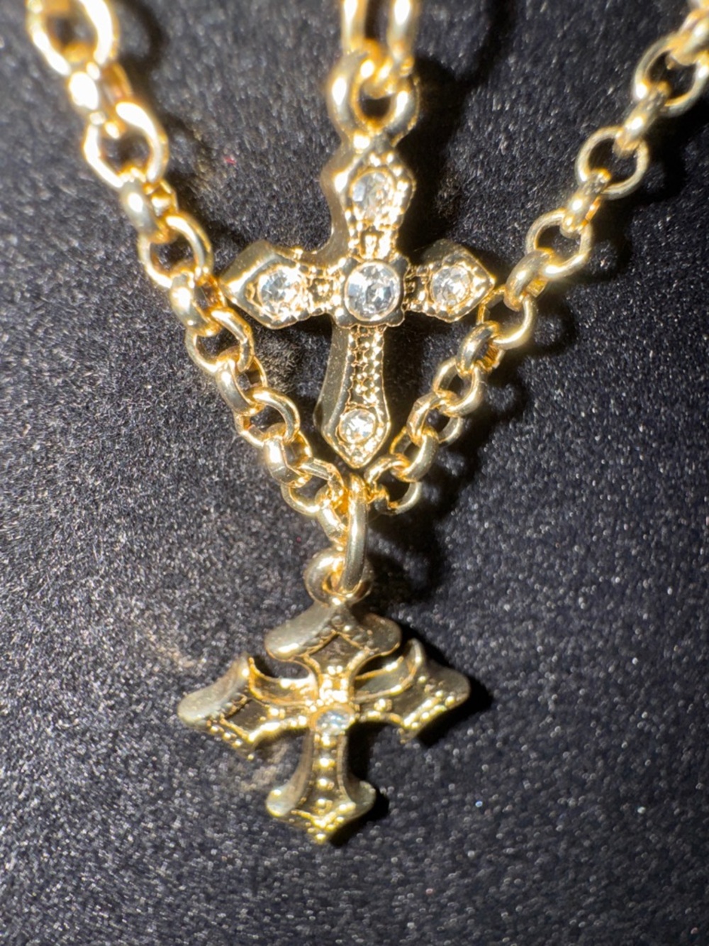 Gold Layered Cross Necklace with Turquoise Crystal Gems NIB - Picture 8 of 9
